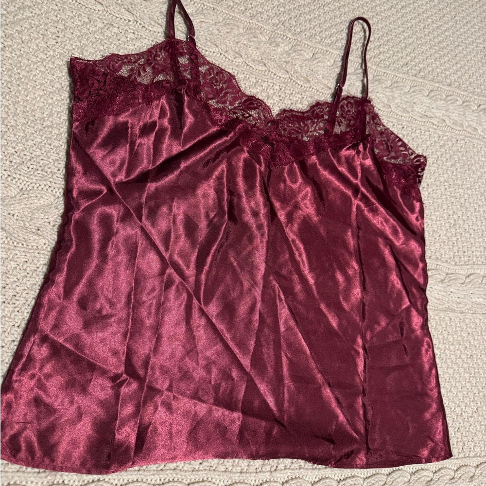 NWT Burgundy Satin Lace Camisole Top